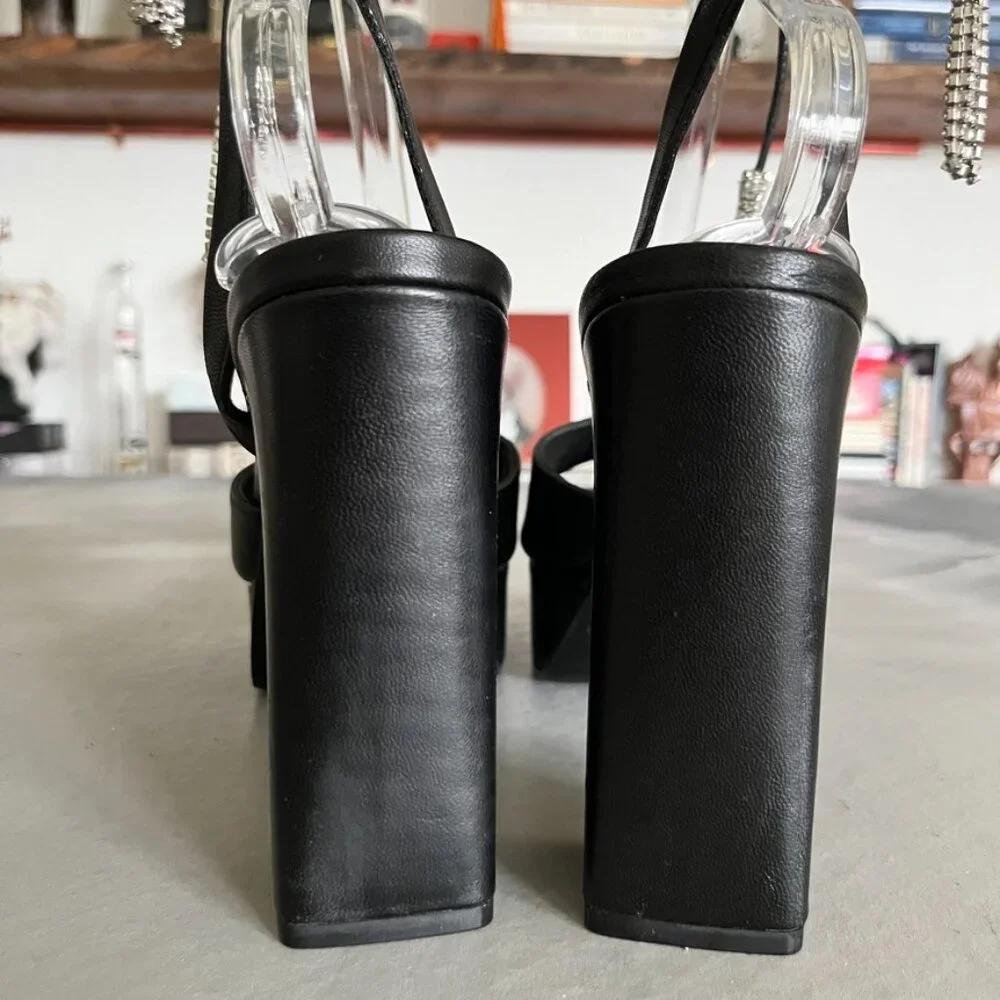 Raye Revolve Black Dot Platform Tie Up Wrap Block Heels - Picture 8 of 14